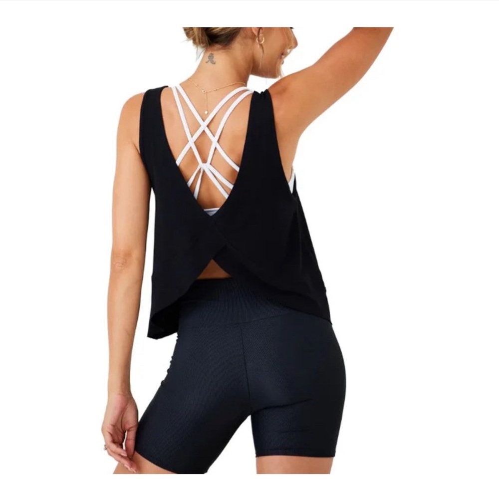 Onzie Om Tank. Black Crisscross Back Tank Top